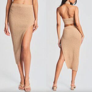 $198 NWT SER.O.YA Brown Beige Knit Slit Lennox Maxi Skirt size Medium